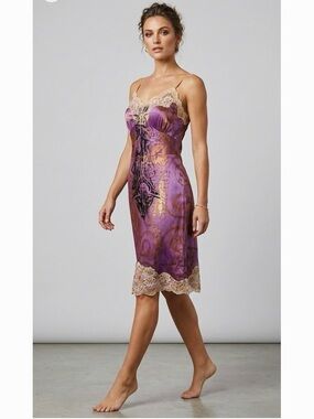Vintage New Handcrafted Artisan Reworked Hand Dyed Printed Vintage Slip Dress M